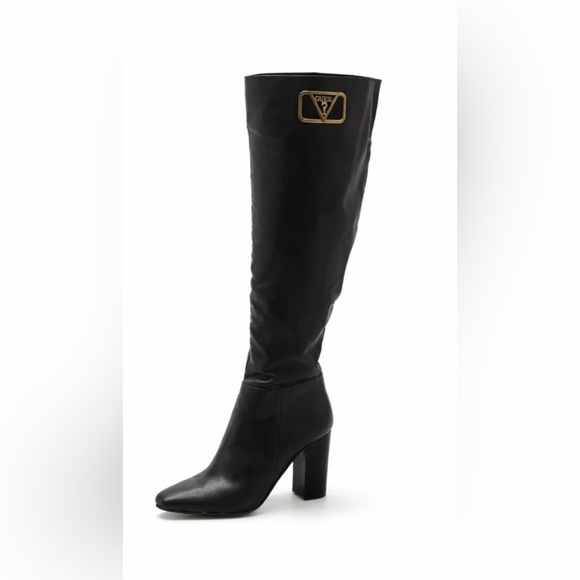 Guess Black leather Over the Knee Boots with Logo Detail - Picture 4 of 5